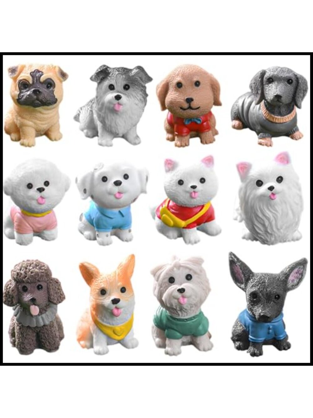 12pc Mini Dog Figurine Playset Hand Painted ABS Plastic Pet Doll Set